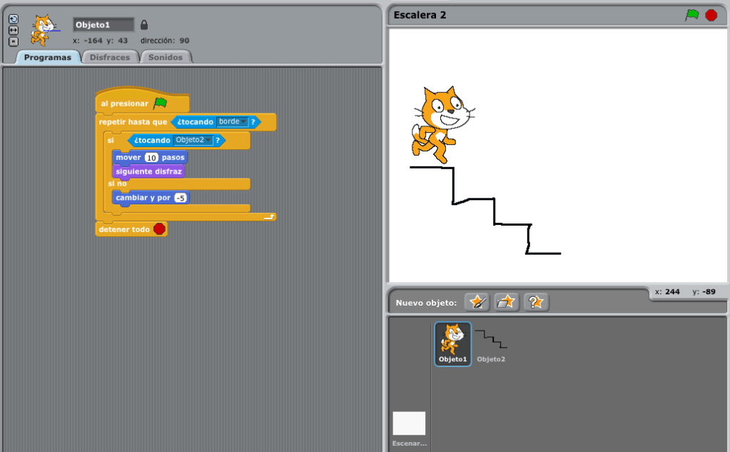Captura de pantalla del software Scratch.
