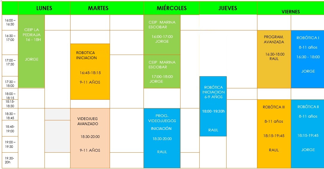 horario ROBOTICA VALLAADOLID NIÑOS 